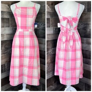 ARIZONA JEANS PLAID DRESS DOUBLE TIE BACK / BACKLESS PINK SIZE JUNIOR MEDIUM